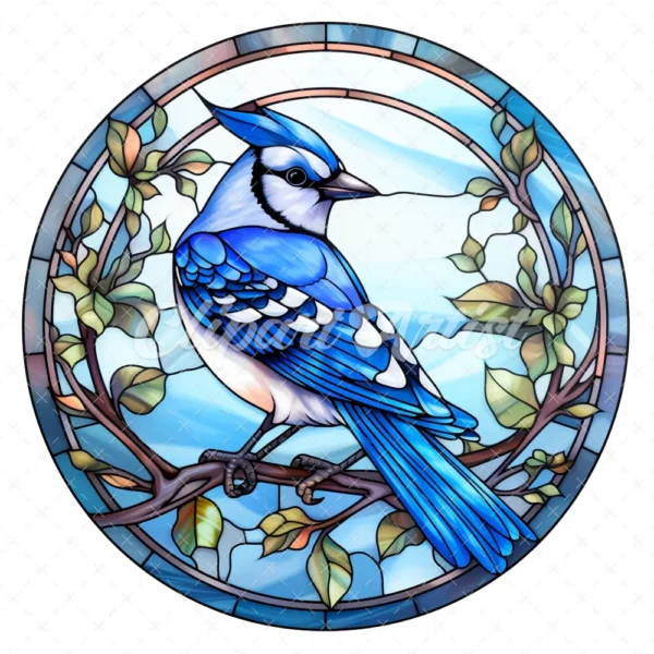 20 High-Quality Blue Jay Stained Glass Clipart - Blue jay digital watercolor JPG instant download for commercial use - Digital download