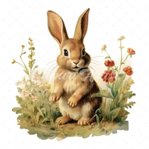 18 High-Quality Vintage Bunnies in Garden Clipart - Bunny digital watercolor JPG instant download for commercial use - Digital download