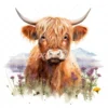 19 High-Quality Highland Cow in Grass Clipart - Highland cow digital watercolor JPG instant download for commercial use - Digital download
