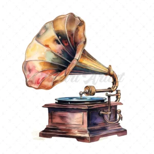 19 High-Quality Antique Gramophone Clipart - Gramophone digital watercolor JPG instant download for commercial use - Digital download