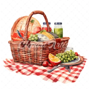 20 High-Quality Picnic Basket Clipart - Picnic basket digital watercolor JPG instant download for commercial use - Digital download