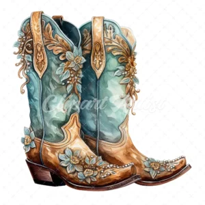 19 High-Quality Ornate Cowboy Boots Clipart - Cowboy boots digital watercolor JPG instant download for commercial use - Digital download