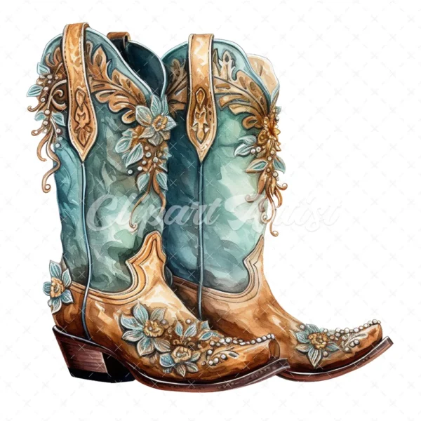 19 High-Quality Ornate Cowboy Boots Clipart - Cowboy boots digital watercolor JPG instant download for commercial use - Digital download