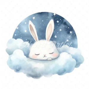 20 High-Quality Sleeping Bunny Clipart - Sleeping bunny digital watercolor JPG instant download for commercial use - Digital download
