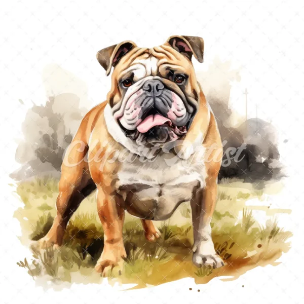 20 High-Quality Bulldog Clipart - Bulldog dog digital watercolor JPG instant download for commercial use - Digital download