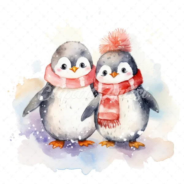 20 High-Quality Happy Penguin Friends Clipart - Penguin friend digital watercolor JPG instant download for commercial use - Digital download