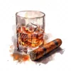 20 High-Quality Cigar Glass of Whisky Clipart -Cigar whisky digital watercolor JPG instant download for commercial use - Digital download