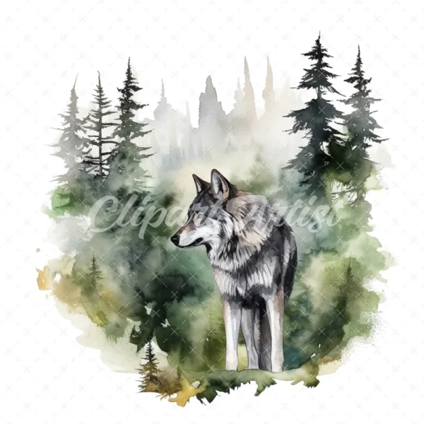 20 High-Quality Forest Grey Wolf Clipart - Forest grey wolf digital watercolor JPG instant download for commercial use - Digital download