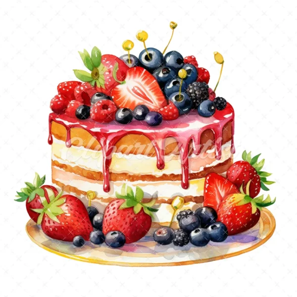 20 High-Quality Birthday Fruit Cake Clipart - Fruit cake digital watercolor JPG instant download for commercial use - Digital download
