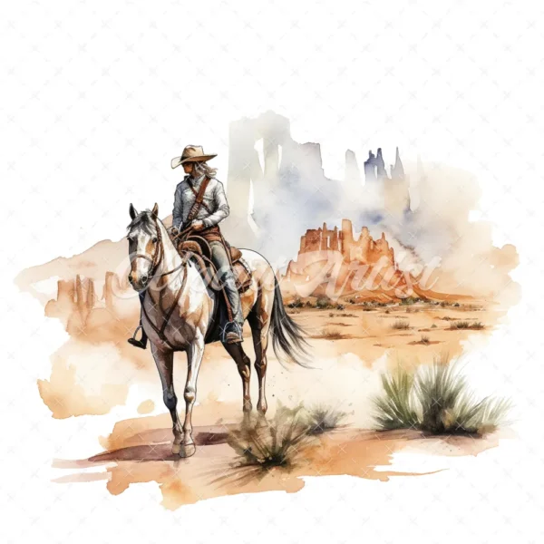 18 High-Quality Horse Riding in Desert Clipart - Horse riding digital watercolor JPG instant download for commercial use - Digital download