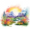 22 High-Quality Rainbow Meadow Clipart - Rainbow meadow digital watercolor JPG instant download for commercial use - Digital download