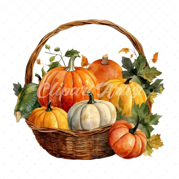 20 High-Quality Pumpkin Basket Clipart - Pumpkin basket digital watercolor JPG instant download for commercial use - Digital download