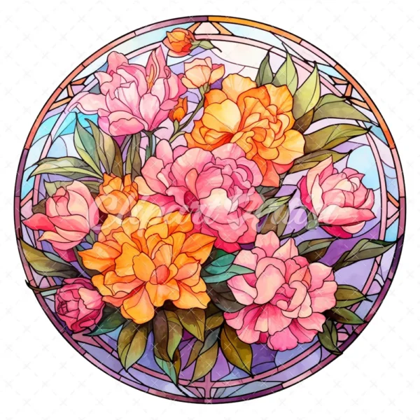 20 High-Quality Flowers Stained Glass Clipart - Bouquet flower digital watercolor JPG instant download for commercial use - Digital download