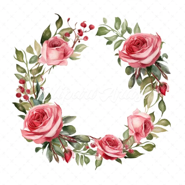 20 High-Quality Roses Wreath Clipart - Roses wreath digital watercolor JPG instant download for commercial use - Digital download