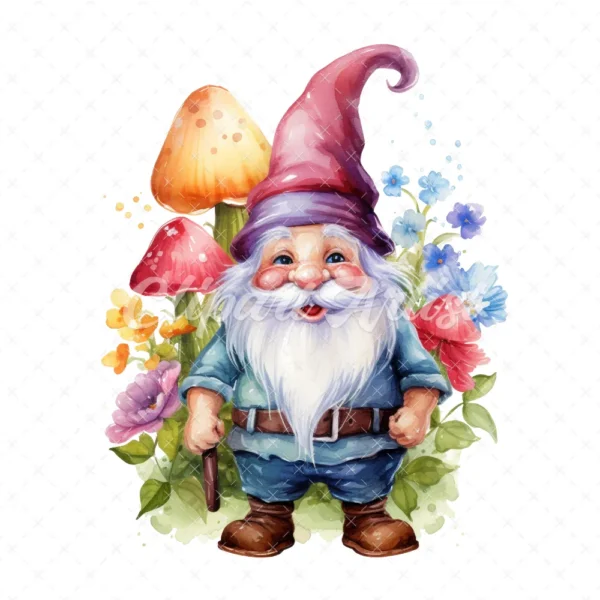 20 High-Quality Happy Cute Gnome Clipart - Happy cute gnome digital watercolor JPG instant download for commercial use - Digital download