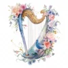 20 High-Quality Magical Floral Harp Bird Clipart - Floral harp digital watercolor JPG instant download for commercial use - Digital download