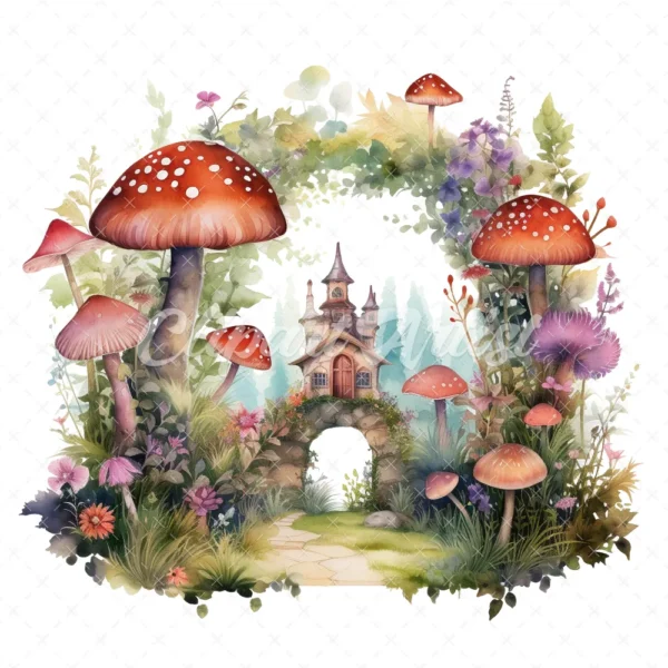 20 High-Quality Enchanted Fairy Forest Clipart - Fairy forest digital watercolor JPG instant download for commercial use - Digital download