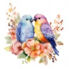 20 High-Quality Floral Love Birds Clipart - Floral love birds digital watercolor JPG instant download for commercial use - Digital download