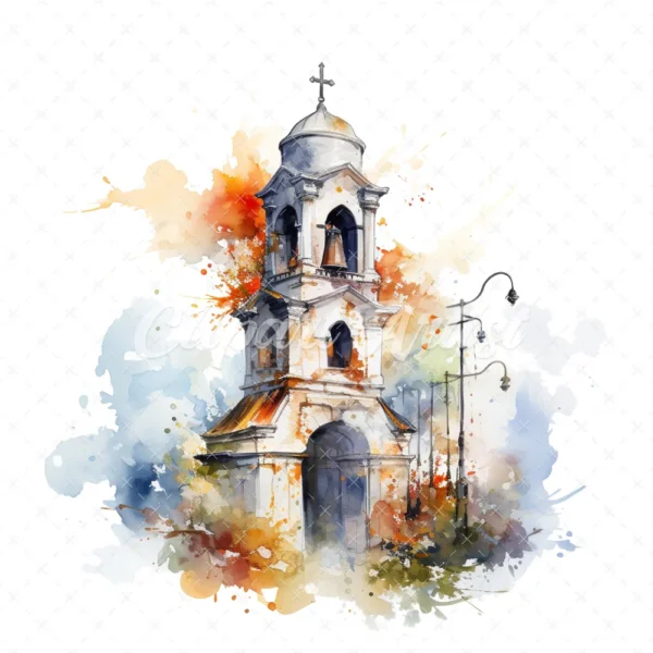 20 High-Quality Bell Tower Clipart - Bell tower digital watercolor JPG instant download for commercial use - Digital download