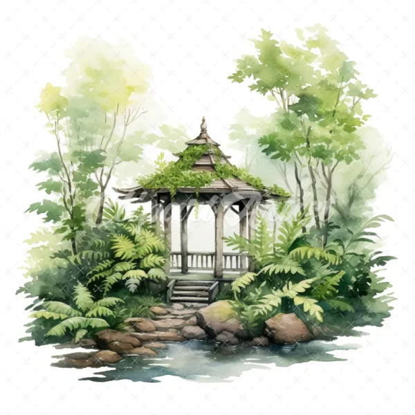 20 High-Quality Forest Shrine Clipart - Forest shrine digital watercolor JPG instant download for commercial use - Digital download