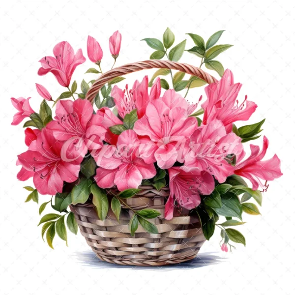 20 High-Quality Azaleas Basket Clipart - Azaleas basket digital watercolor JPG instant download for commercial use - Digital download