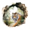 20 High-Quality Forest Cave Tiger Clipart - Cave tiger digital watercolor JPG instant download for commercial use - Digital download