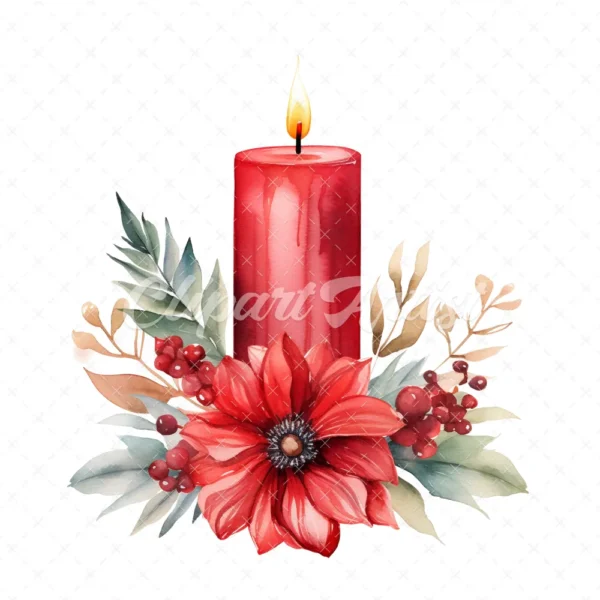 20 High-Quality Red Floral Candles Clipart - Red candle flower digital watercolor JPG instant download for commercial use - Digital download
