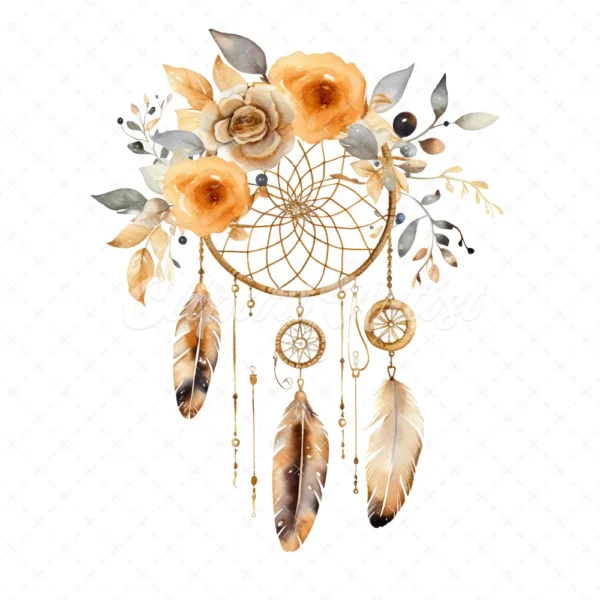 20 High-Quality Boho Dreamcatcher Clipart - Boho dreamcatcher digital watercolor JPG instant download for commercial use - Digital download