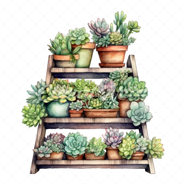 20 High-Quality Succulent Rack Clipart - Succulent rack digital watercolor JPG instant download for commercial use - Digital download