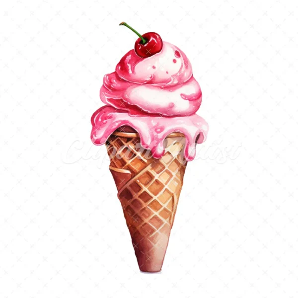 20 High-Quality Ice Cream Clipart - Ice cream digital watercolor JPG instant download for commercial use - Digital download