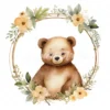 20 High-Quality Bear In Round Frame Rack Clipart - Bear frame digital watercolor JPG instant download for commercial use - Digital download