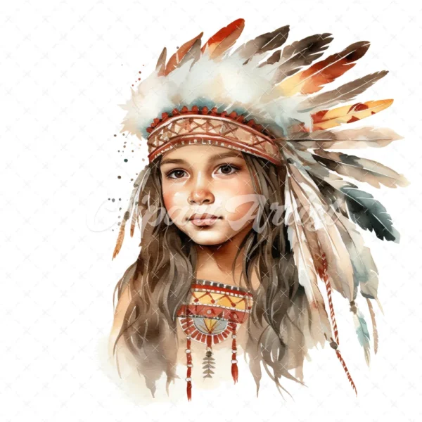 20 High-Quality Native American Girl Clipart - Native american digital watercolor JPG instant download for commercial use - Digital download
