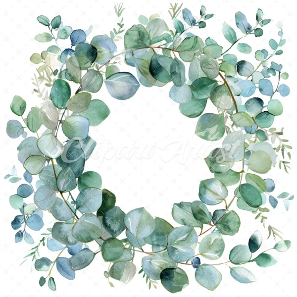 20 High-Quality Eucalyptus Wreath Clipart - Eucalyptus wreath digital watercolor JPG instant download for commercial use - Digital download