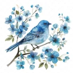 20 High-Quality Blue Bird Floral Clipart - Blue bird floral digital watercolor JPG instant download for commercial use - Digital download