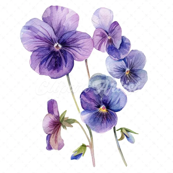 20 High-Quality Violets Clipart - Violets clipart digital watercolor JPG instant download for commercial use - Digital download