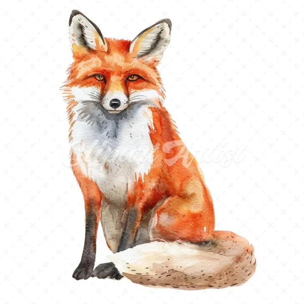 20 High-Quality Cute Foxes Clipart - Cute fox sitting digital watercolor JPG instant download for commercial use - Digital download
