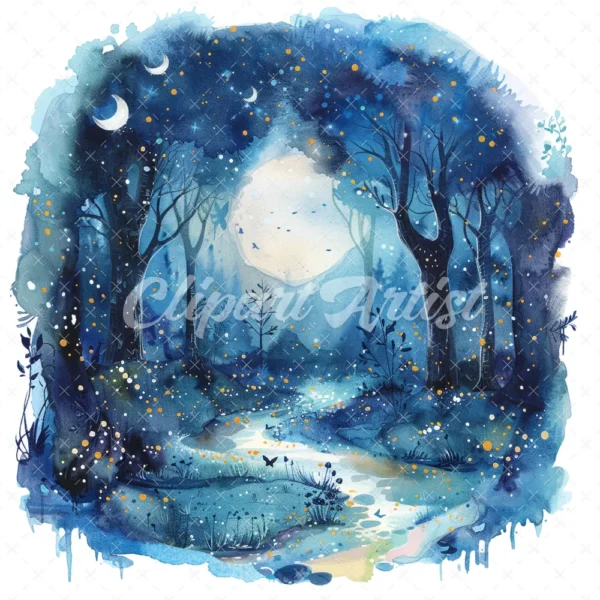 20 High-Quality Enchanted Fairy Forest Clipart - Fairy forest digital watercolor JPG instant download for commercial use - Digital download