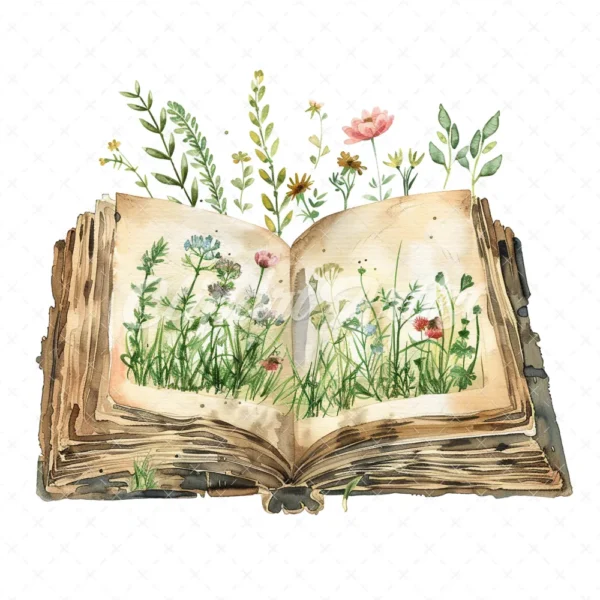 20 High-Quality Forgotten Book Clipart - Forgotten book digital watercolor JPG instant download for commercial use - Digital download