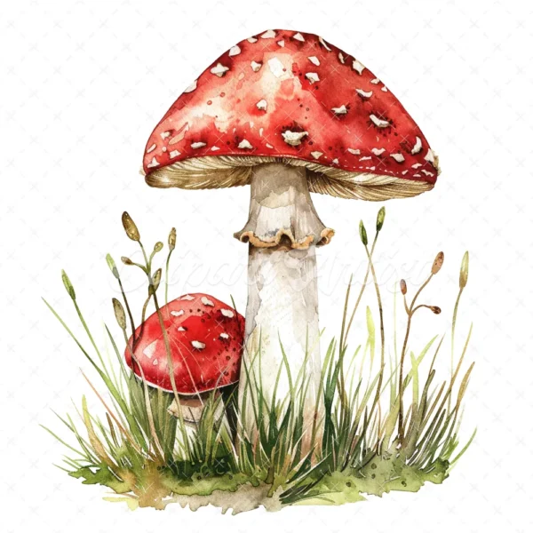 20 High-Quality Clipart - Toadstool digital watercolor JPG instant download for commercial use - Digital download