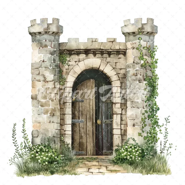 20 High-Quality Castle Entrance Clipart - Castle entrance digital watercolor JPG instant download for commercial use - Digital download