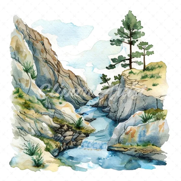 19 High-Quality Crystalline Stream Clipart - Crystalline digital watercolor JPG instant download for commercial use - Digital download