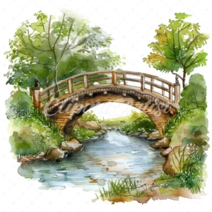 20 High-Quality Bridge Over The Stream Clipart - Stream bridge digital watercolor JPG instant download for commercial use - Digital download
