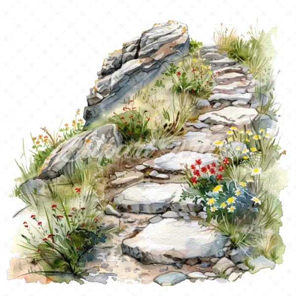 20 High-Quality Rocky Path Clipart - Rocky path digital watercolor JPG instant download for commercial use - Digital download