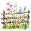 20 High-Quality Fence Wildflowers Clipart - Fence wildflowers digital watercolor JPG instant download for commercial use - Digital download