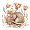 20 High-Quality Mice Sleep In Flower Clipart - Mice sleep digital watercolor JPG instant download for commercial use - Digital download