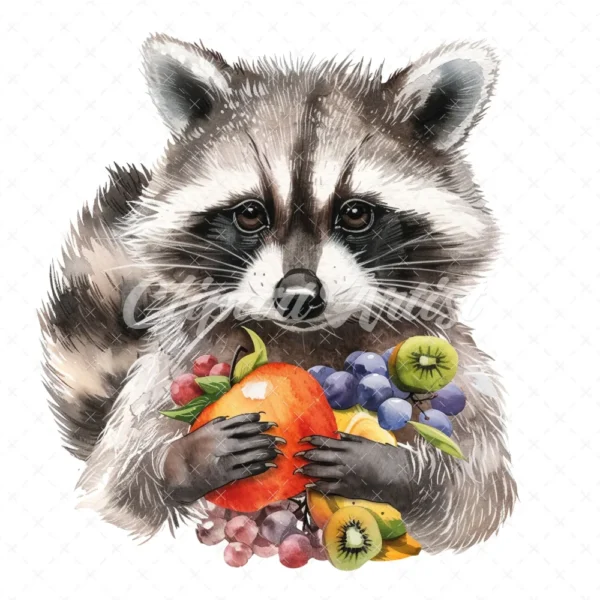 20 High-Quality Cute Fruit Raccoon Clipart - Fruit raccoon digital watercolor JPG instant download for commercial use - Digital download