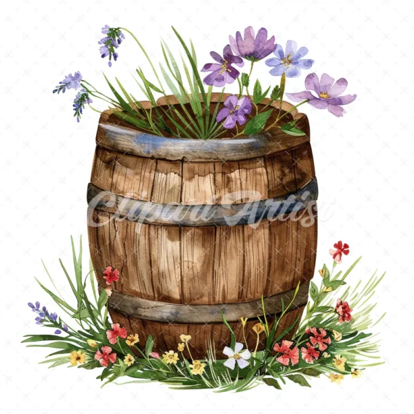 19 High-Quality Rustic Wooden Barrel Clipart - Wooden barrel digital watercolor JPG instant download for commercial use - Digital download