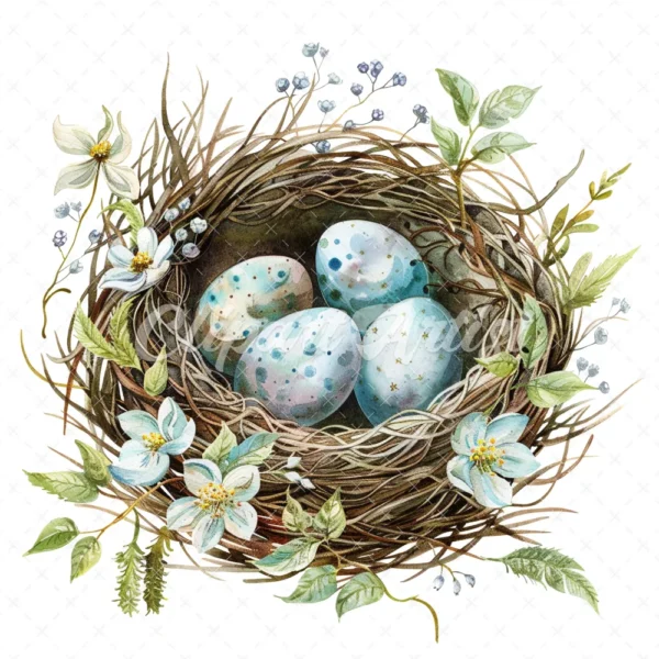 20 High-Quality Floral Bird Nest Clipart - Floral bird nest digital watercolor JPG instant download for commercial use - Digital download