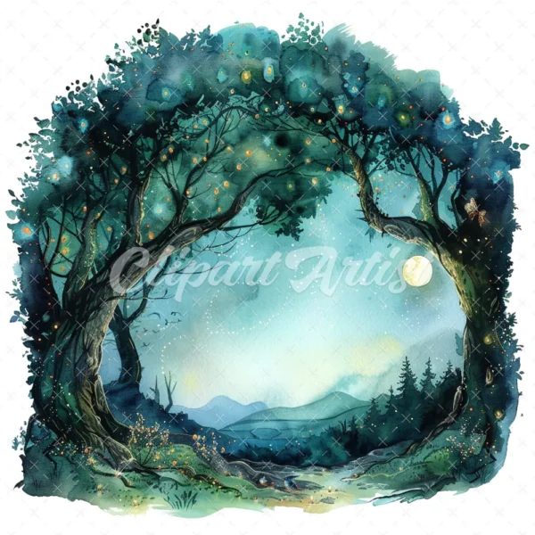 19 High-Quality Fairy Tree Archway Clipart - Fairy tree digital watercolor JPG instant download for commercial use - Digital download