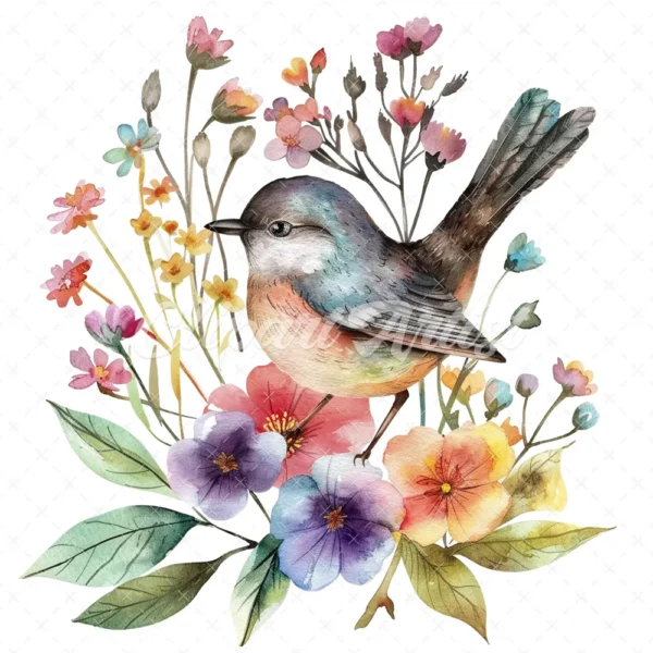 20 High-Quality Cute Floral Bird Clipart - Cute floral bird digital watercolor JPG instant download for commercial use - Digital download